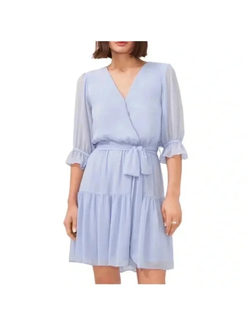 Halogen Tiered Ruffle Blue Mini Dress Balloon Sleeve Womens XS NWT Flawed